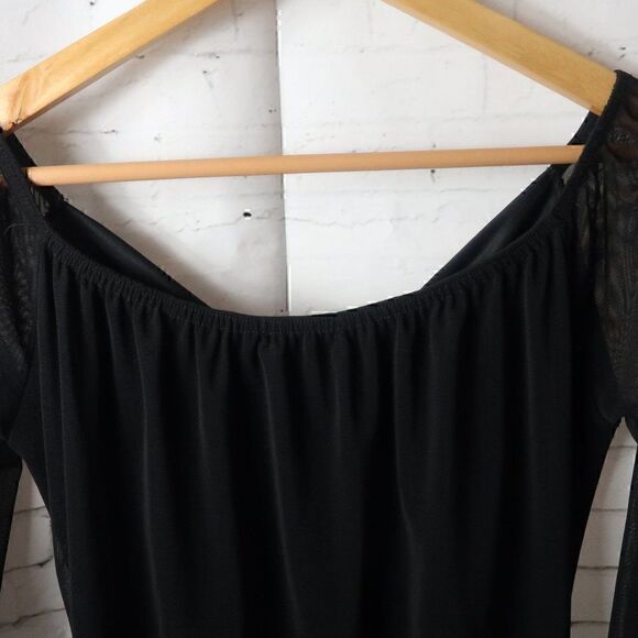 PRETTY LITTLE THING BLACK LONG SHEER SLEEVE DRESS ROUCHED DETAIL SIZE 12 NWT - Picture 8 of 10